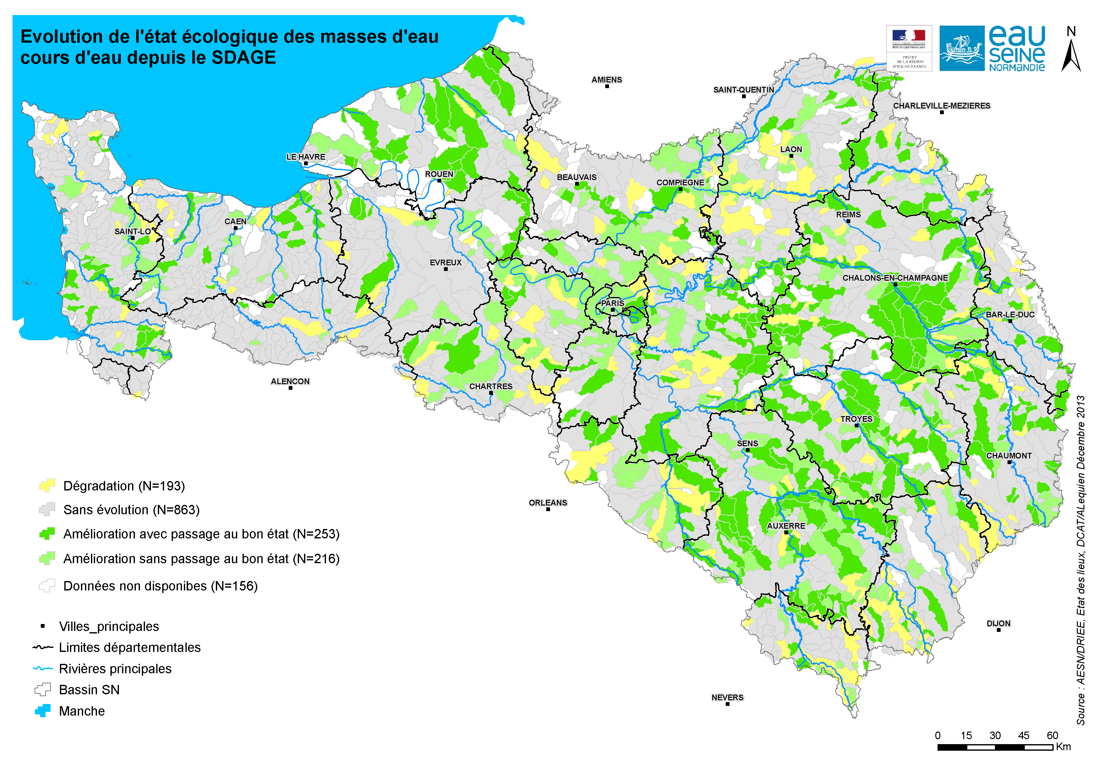 Carte état écologique depuis le SDAGE 2010