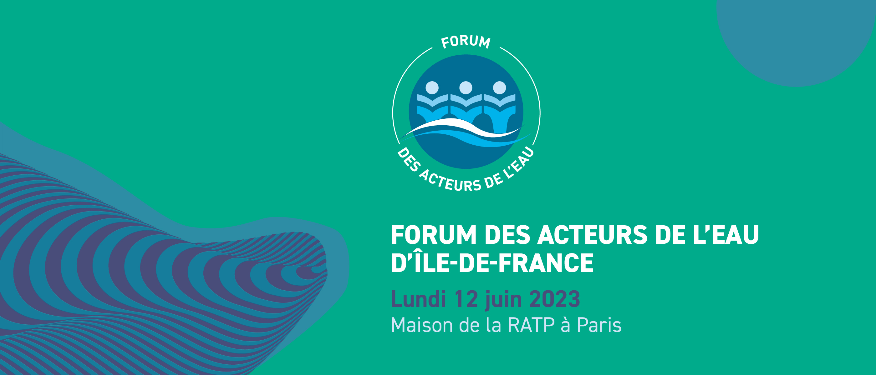 bandeau vert et bleu avec logo forum des acteur de l'eau et texte écrit 