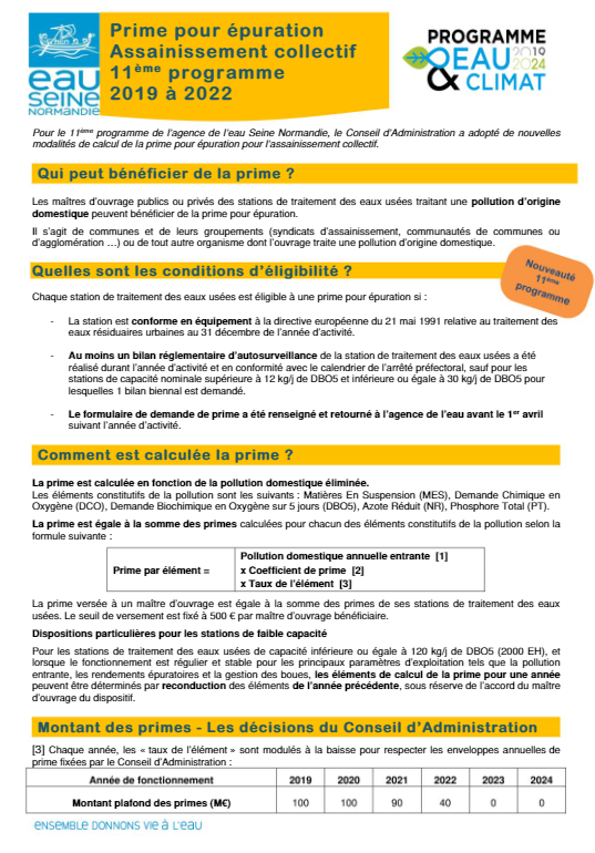 page de la notice sur la prime épuration 