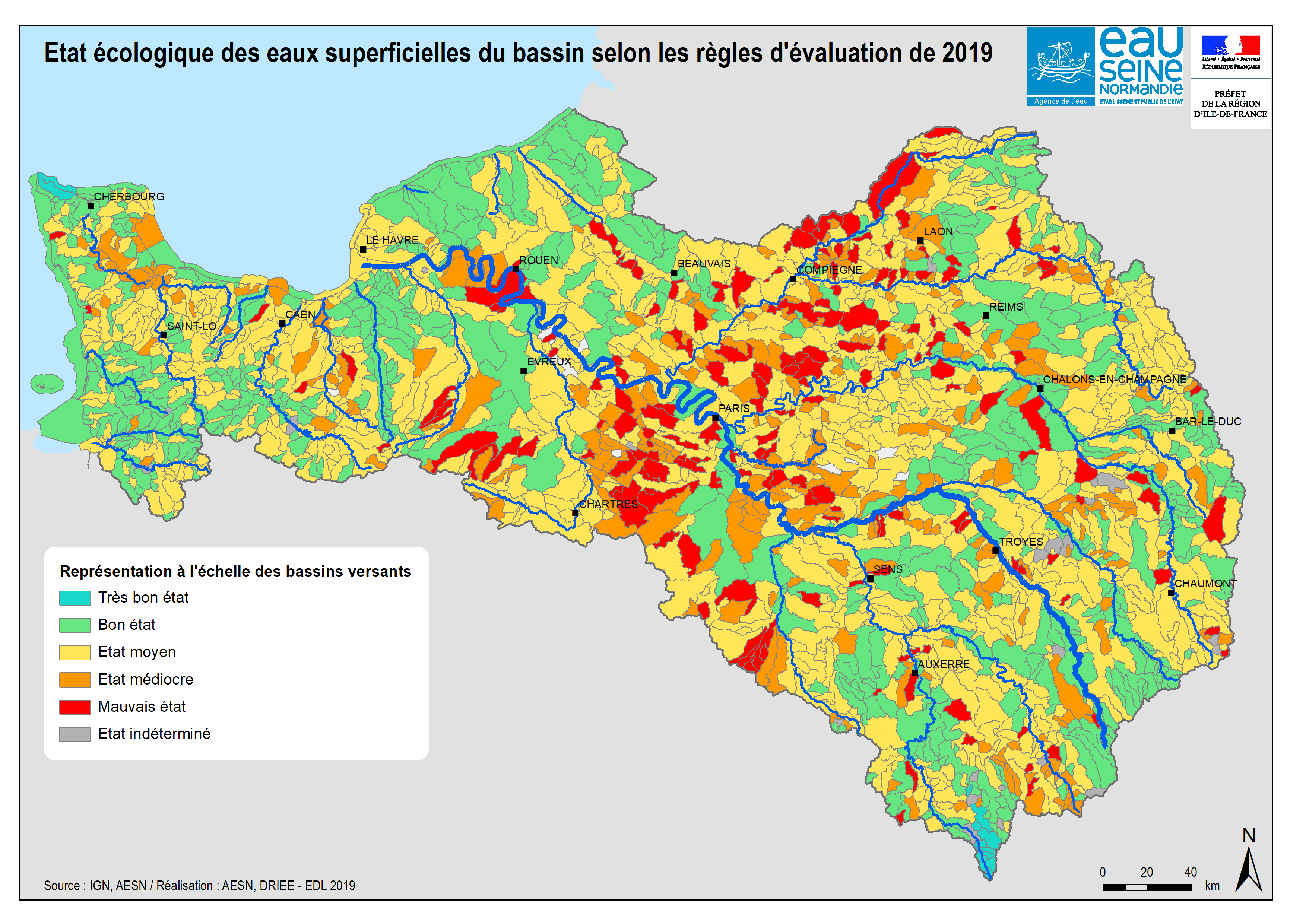 carte synthèse de l'état des masses d'eau superficielles